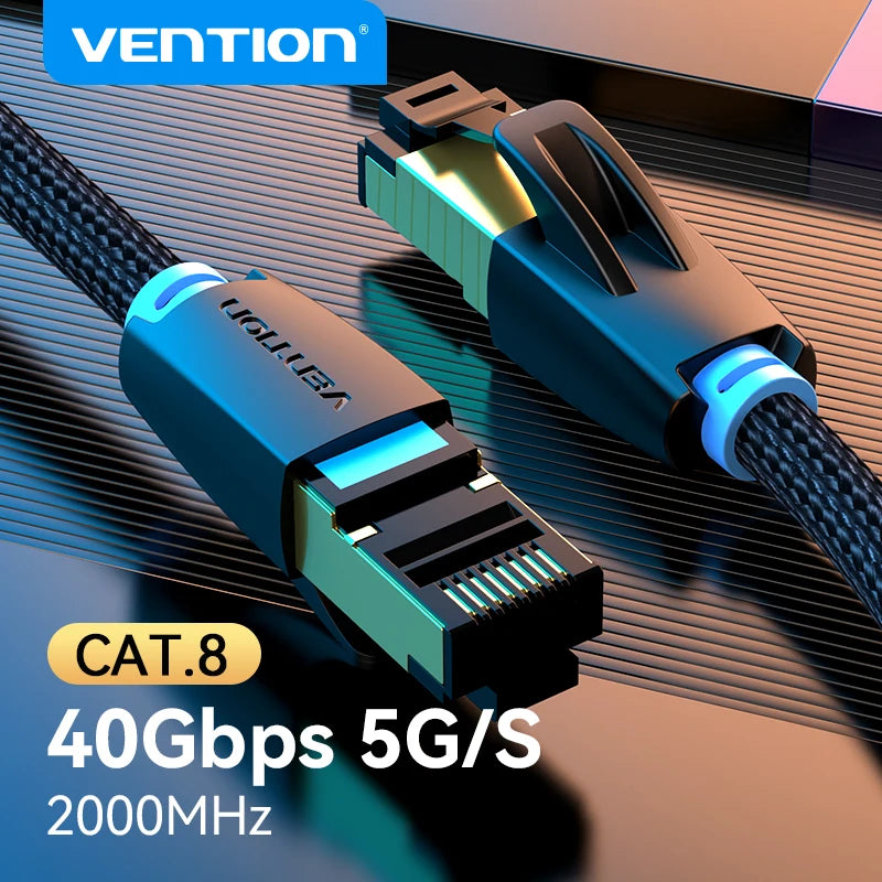 Satin Cotton-Braided Ethernet Cable Cat8 40Gbps 2000MHz — Black | KIMLUD