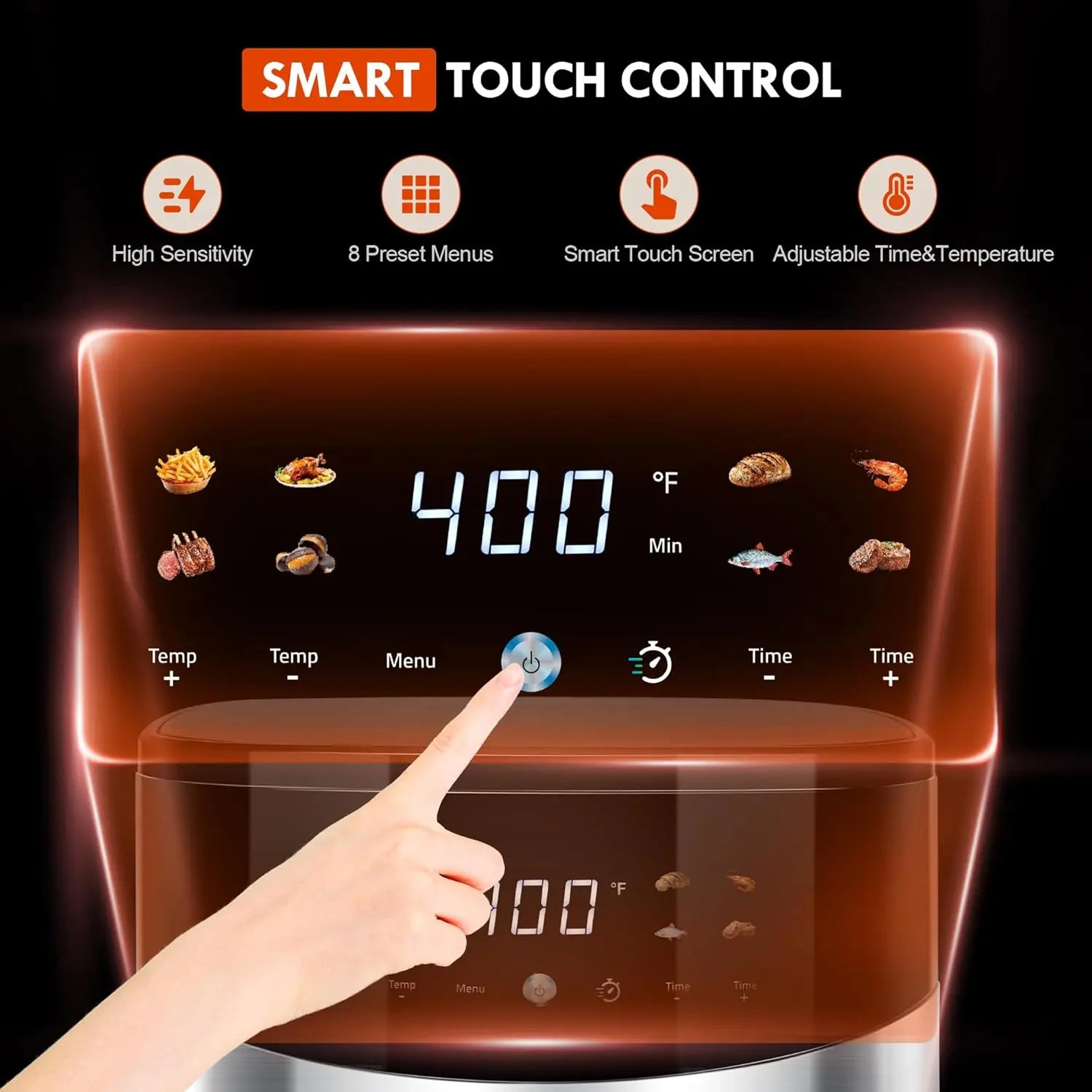 6.5QT Air Fryer with Visual Window, Smart Digital Air Fryers, 8 Presets Recipes for Fast Easy Meal, Snack, Dessert, Main Dishes,