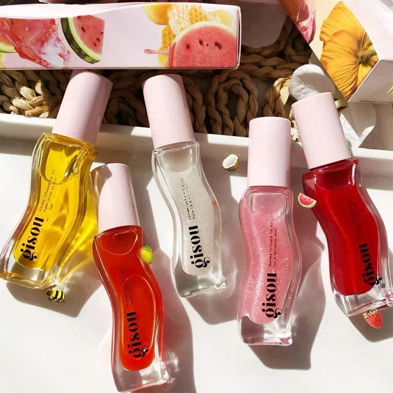 2025 Original Gisou Honey Watermelon Strawberry Essence Lip Oil Moisturizing Reduce Lip Lines Exfoliating Liquid Lip Gloss Care