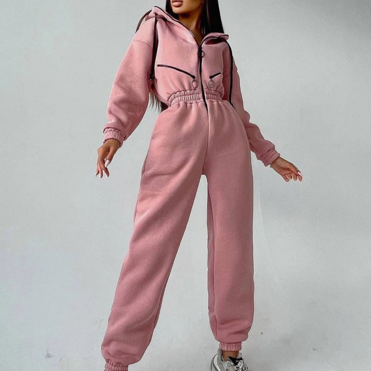 Hooded Jumpsuit – Sportswear – Polyester – Women's | KIMLUD