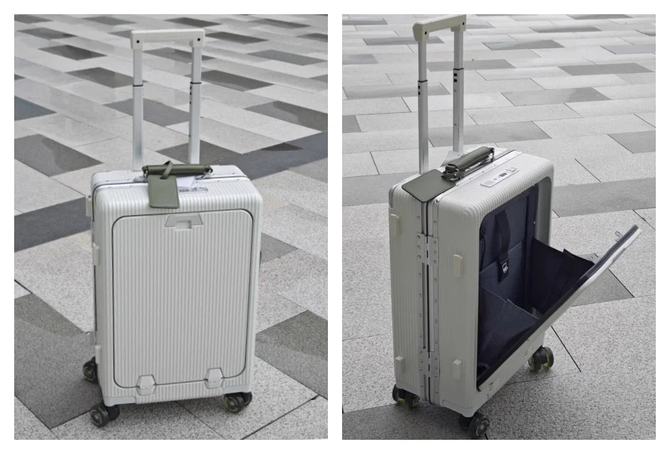 Aluminum Front-Opening Carry-On Luggage — Deep Navy With Mint Accents | KIMLUD