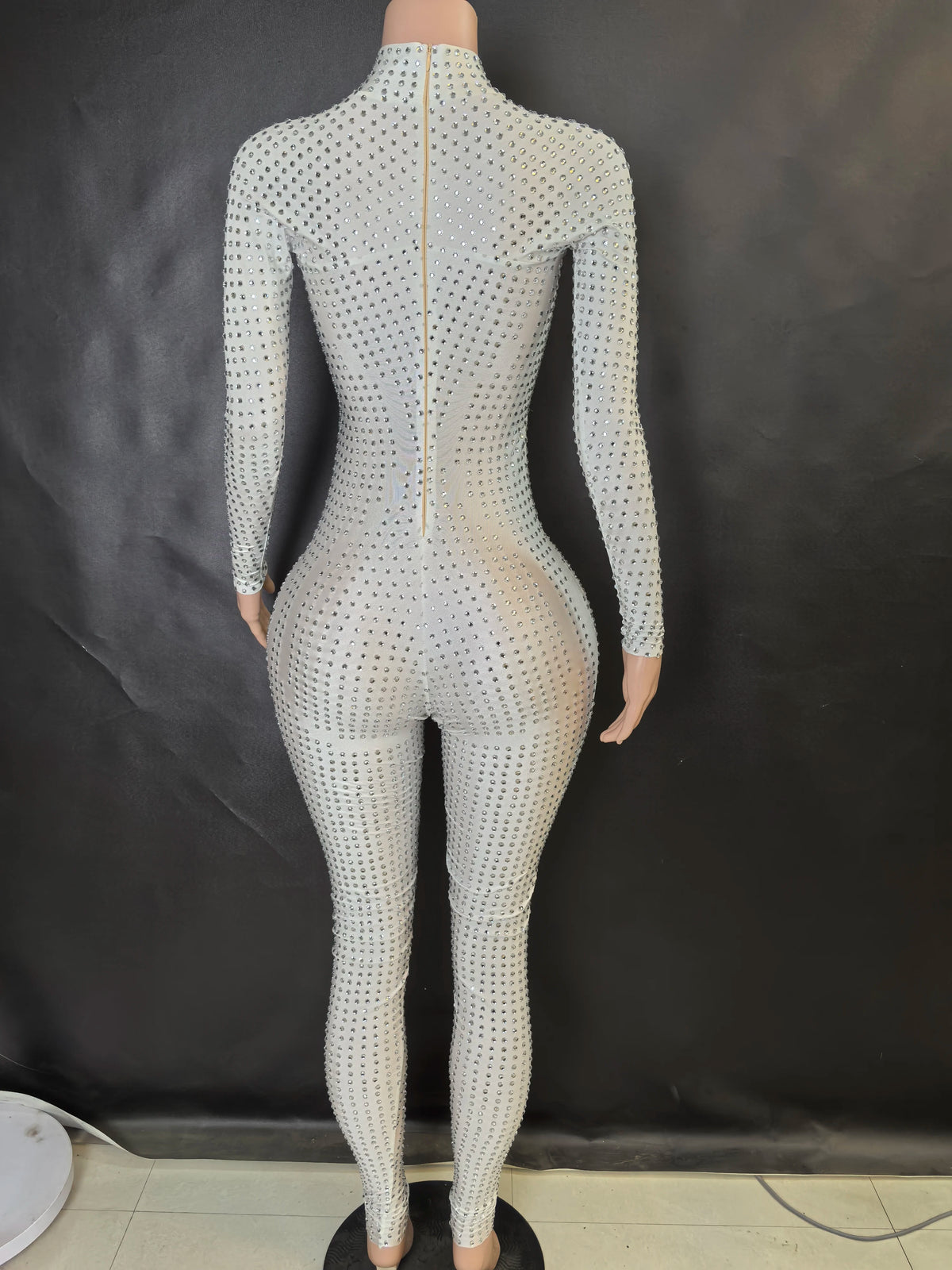 Crystal Long Sleeve Romper – Sparkly Bodycon Silhouette – Rayon | KIMLUD