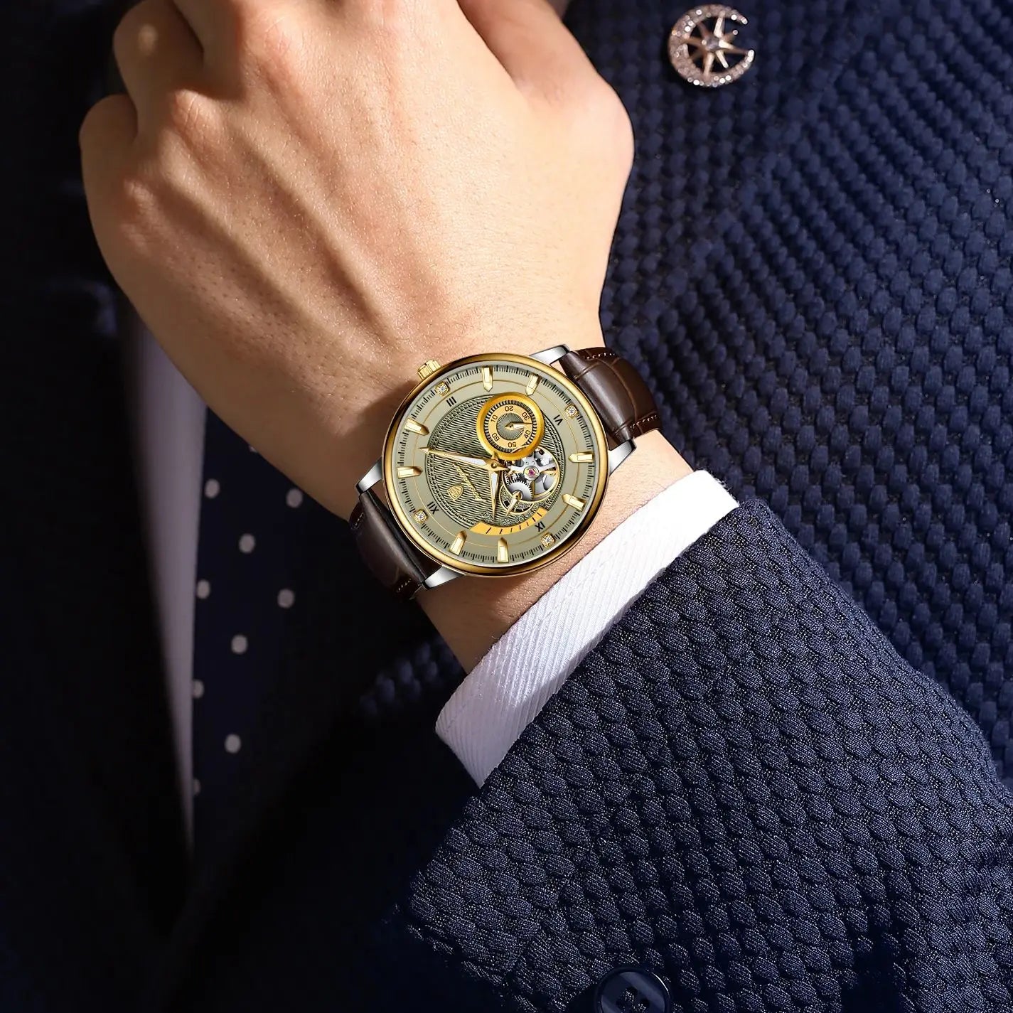 POEDAGAR Sports Luxury Men Clock Waterproof Luminous Man Watch Hollow Tourbillon Automatic Mechanical Leather Men's Watches Male