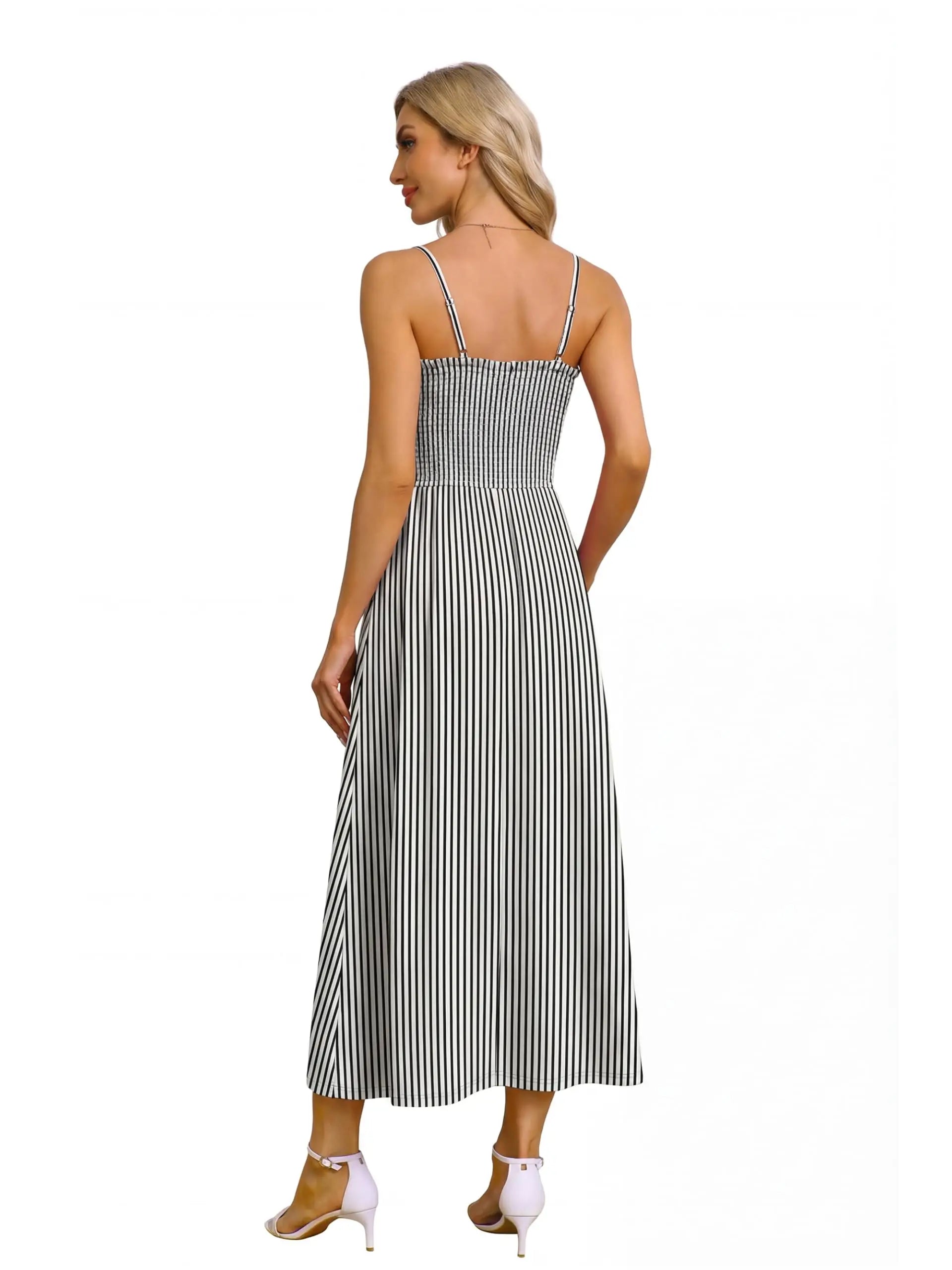 Spaghetti Strap Maxi Dress – Smocked Waist – Polyester Fiber | KIMLUD