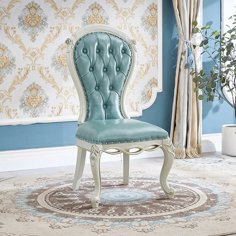 Leather Dining Chair Tufted Back With Solid Wood Frame — Ivory | KIMLUD