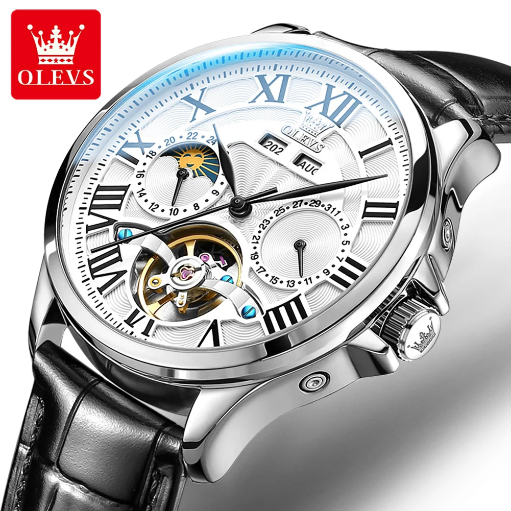 Moon Phase Mechanical Watch Automatic Self-Wind — Silver | KIMLUD