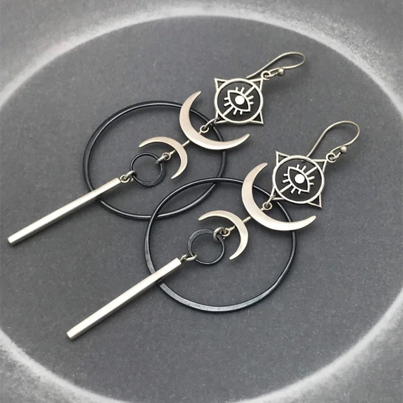 Zinc Alloy Drop Earrings Vintage Moon — Silver | KIMLUD