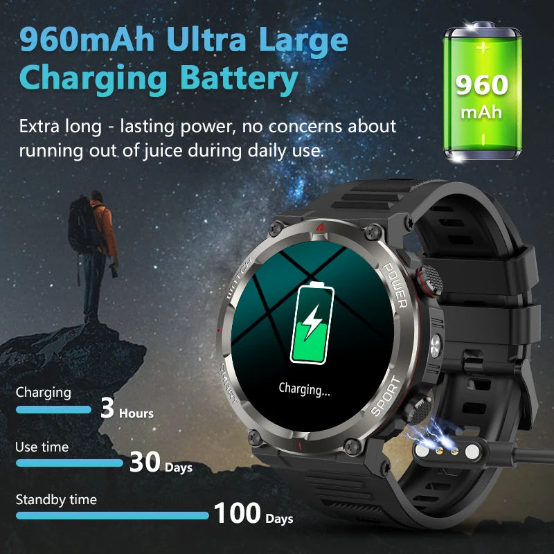 Blackview W50 Pro Waterproof Smart Watch with LED Flashlight 960mAh Battery Life Bluetooth Call Outdoor Watches for Man Woman