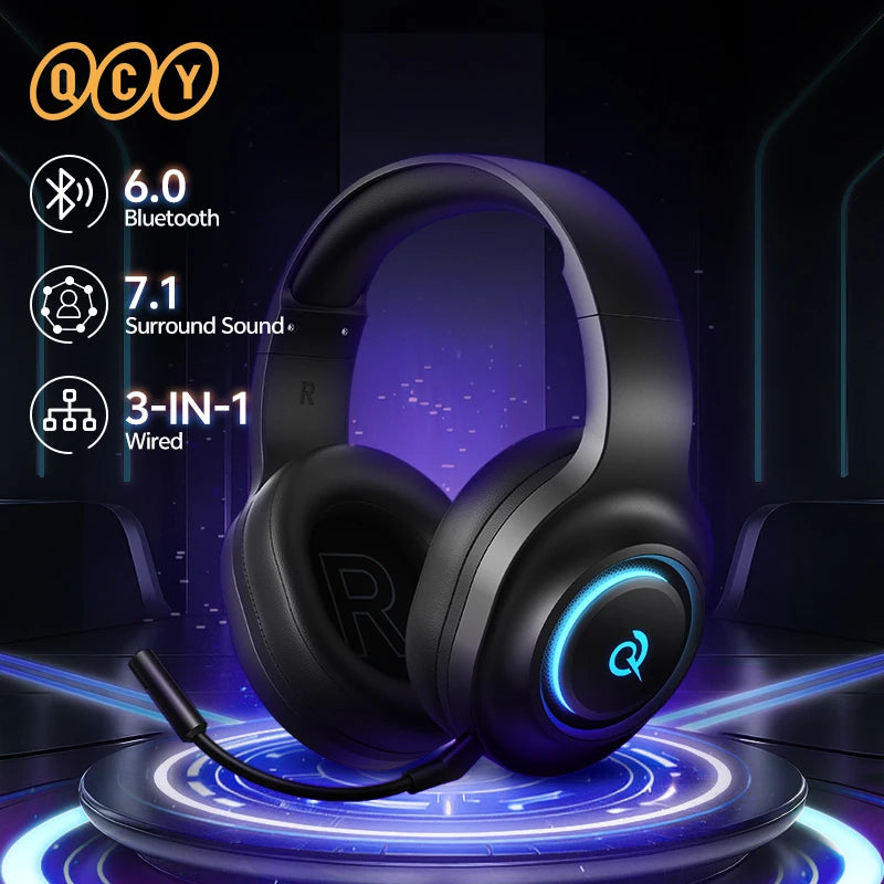 KIMLUD, QCY Heroad V200 Gaming Over Ear Headphone Wireless Bluetooth 6.0 with Mic 50mm Driver 7.1 Surround Sound Dynamic EQ RGB Headset, KIMLUD Womens Clothes