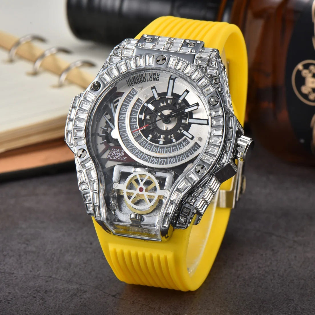 Luxury Diamond Case Mens Quartz Watches — Black | KIMLUD