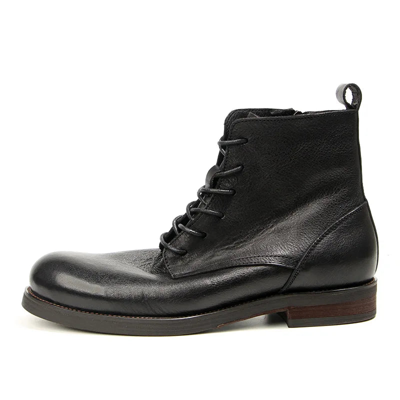 Cowhide Men's Boots Genuine Leather Shoes Men Side Zipper Men Ankle Boots Handmade Retro Leather Boots Luxury Men's Formal Shoes