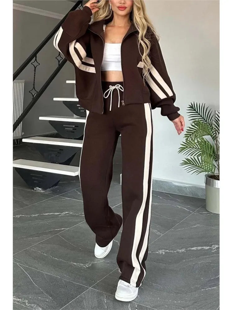 Y2K Striped Hoodie Set Loose Fit Jacket — White With Red Stripes | KIMLUD