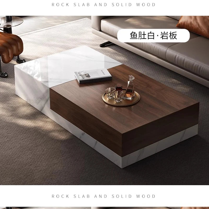 Nordic Minimalist Coffee Table With Walnut Top — Ivory | KIMLUD