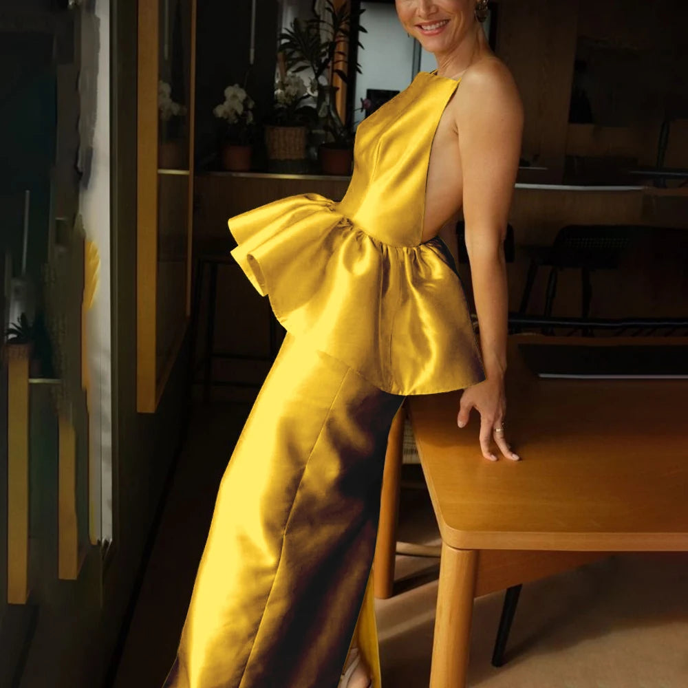 Evening Gown - Strapless Backless - Satin | KIMLUD
