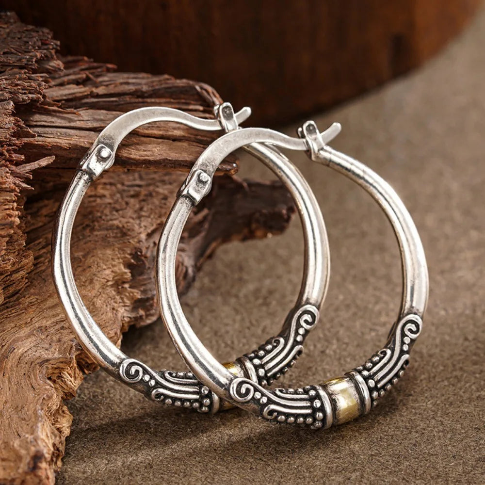Hoop Earrings – Retro Ethnic Geometric – Cubic Zirconia | KIMLUD