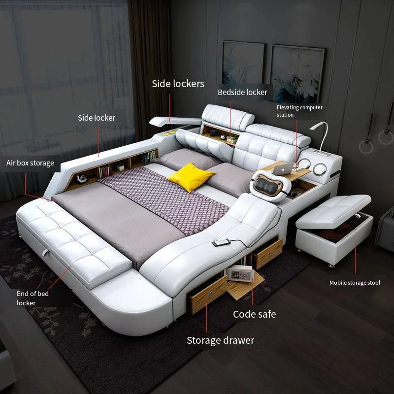 Leather Bed King Size With Massager — Customize | KIMLUD