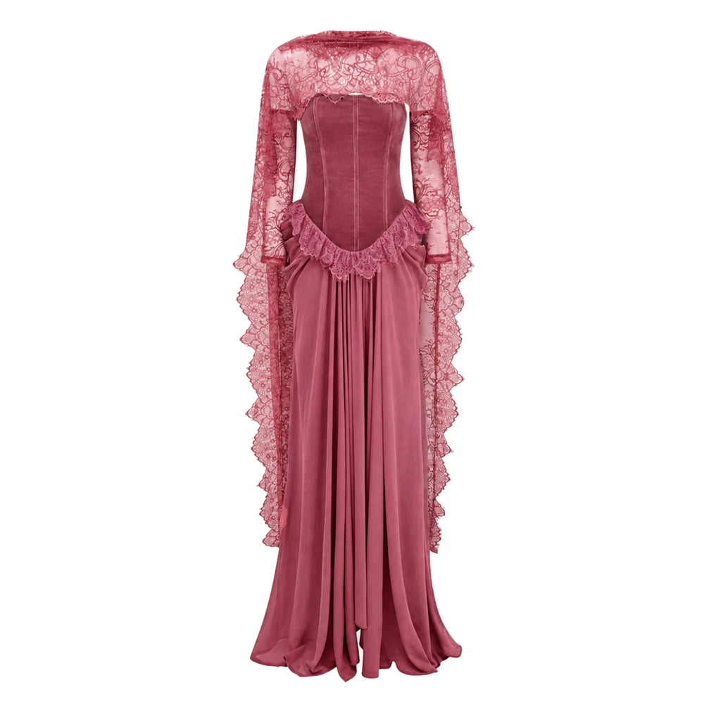 Mermaid Prom Dress – High Neck Lace – Mermaid Silhouette – Dusty Rose | KIMLUD
