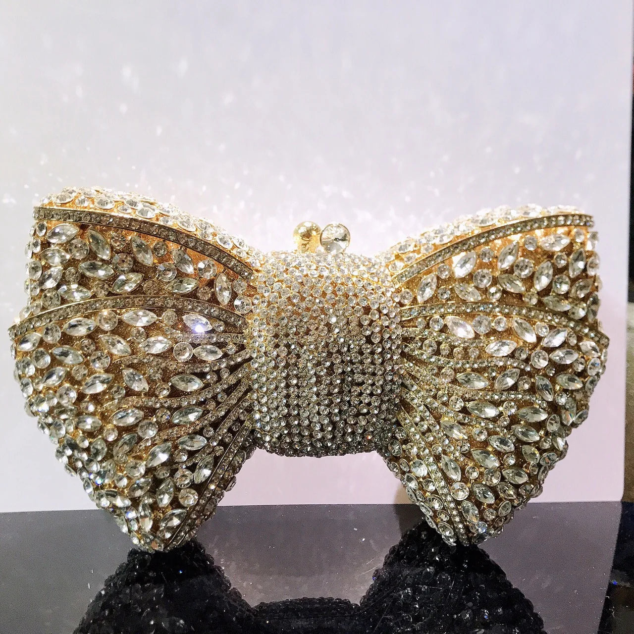 Crystal Rhinestone Bowtie Clutch Evening — Gold | KIMLUD
