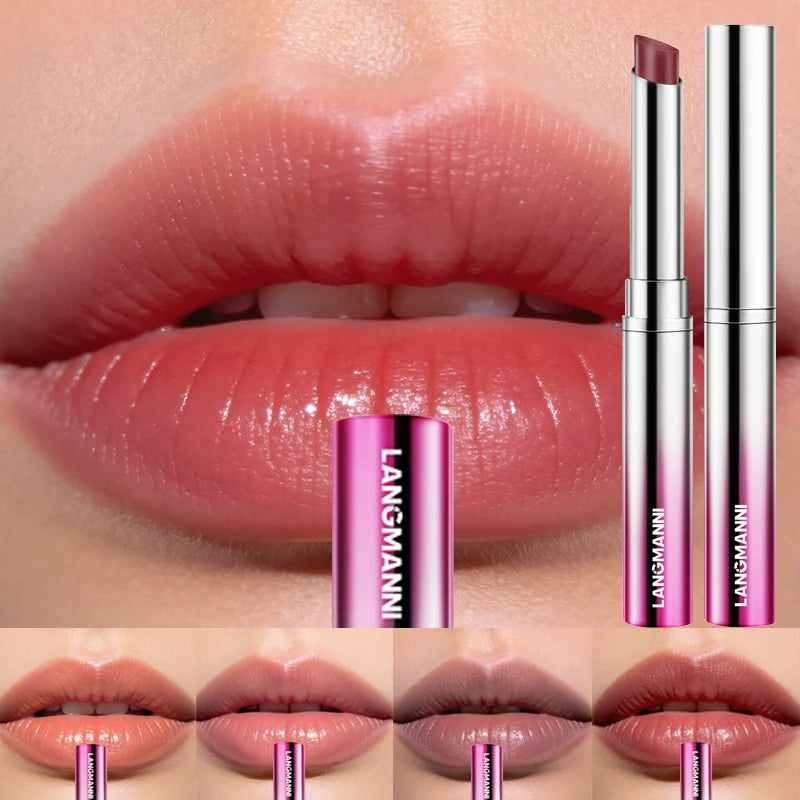 LANGMANNI 6 Colors Honey Pink Lipstick Waterproof Not Fading Sexy Nude Brown Lip Tint for Women Make Up Solid Lip Gloss Cosmetic