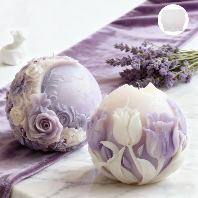 Floral Moon Ball Spherical Candle Silicone Mold 3D Flower Aromatherapys Soap Art Craft Plaster Making Mould Home Decor