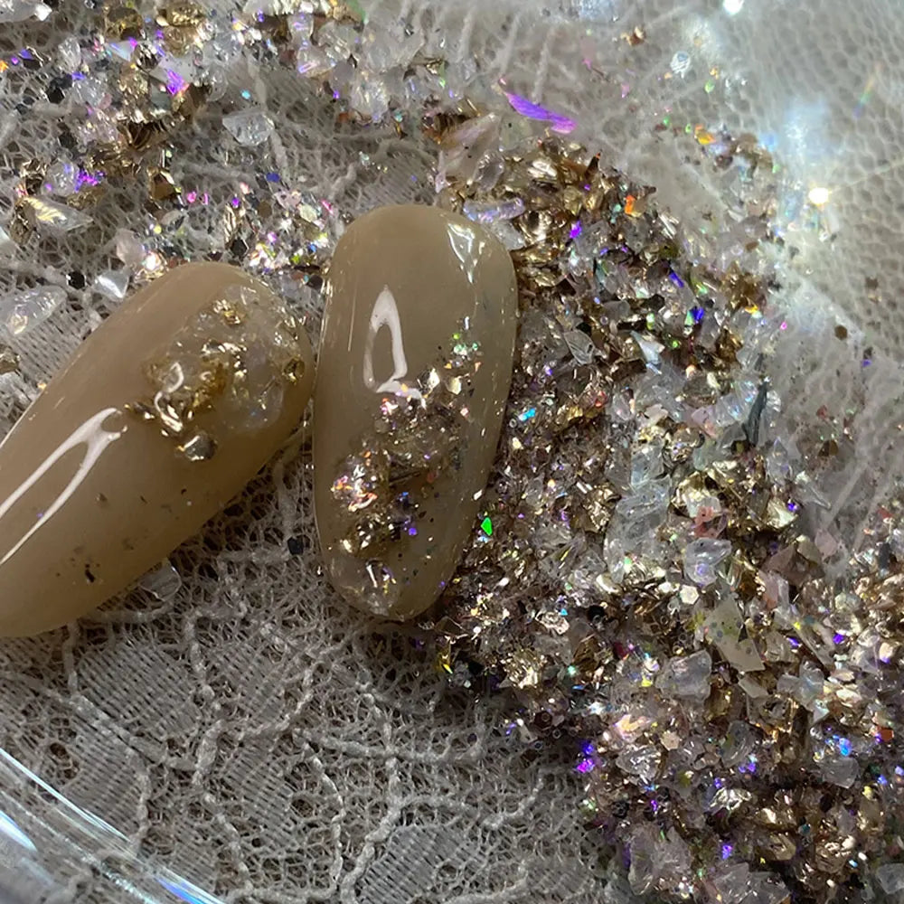 1Pcs Shimmer Gold/Rose Holographic Mica Nail Flakes Chrome Opal Iridescent Nail Glitter 0.5g Nail Epoxy Nail Gel Polish Powder