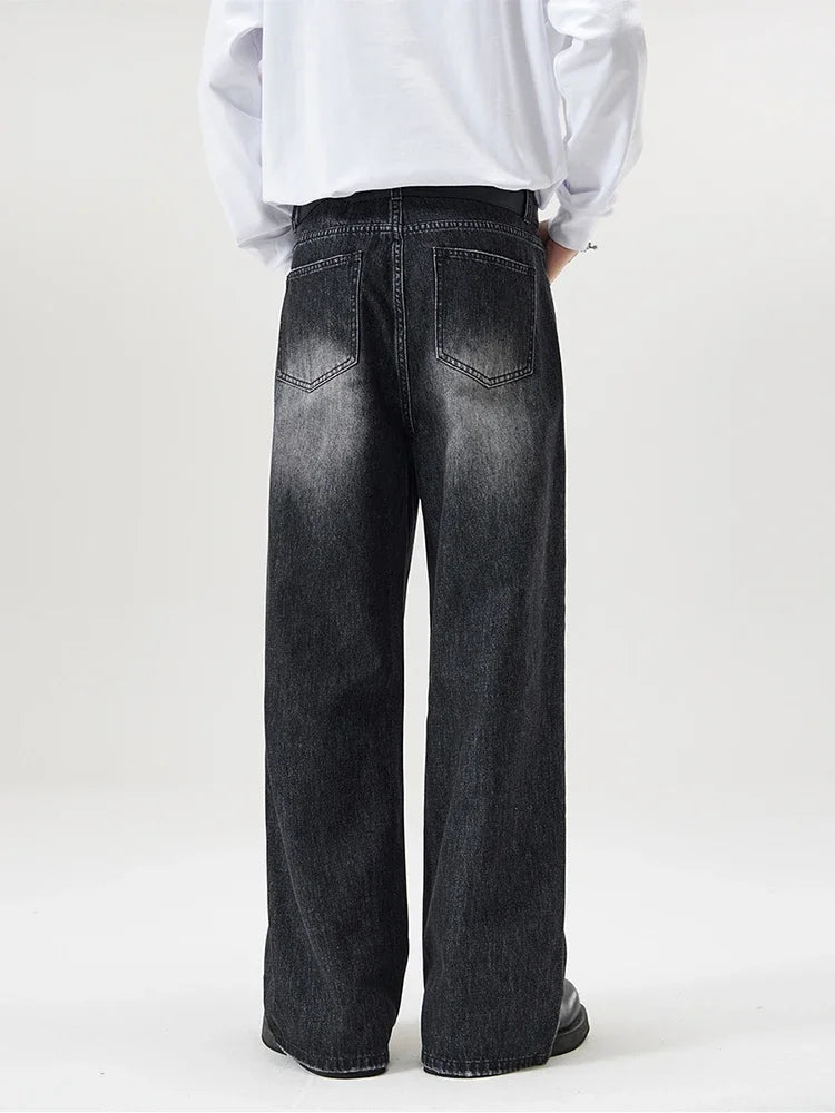 4 Colors Autumn Vintage Distressed Men's Baggy Straight Jeans Fashion Korean High Street Denim Pants Streetwear Male Trousers