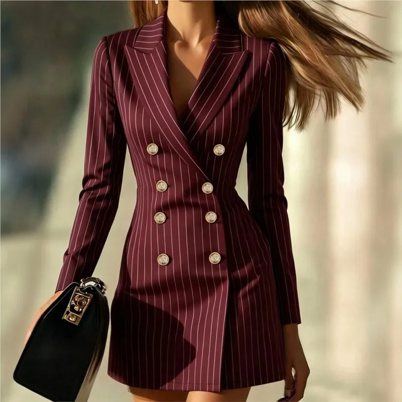 Blazer Dress – Double-Breasted – Polyester – Slim Silhouette | KIMLUD