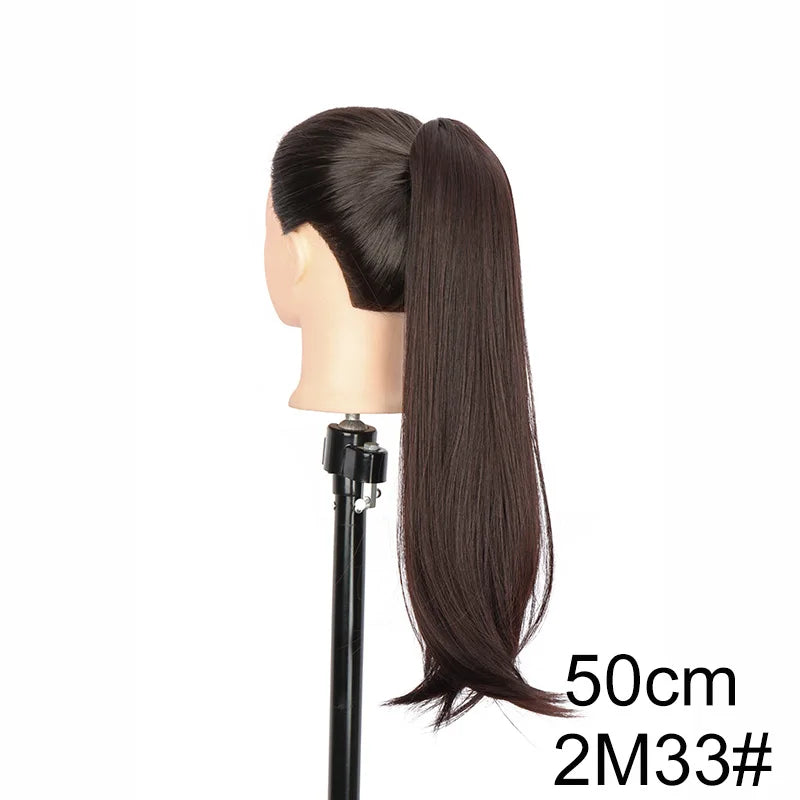 Clip-In Ponytail Extension – 40/50cm Length – High Temperature Fiber – Black Brown | KIMLUD