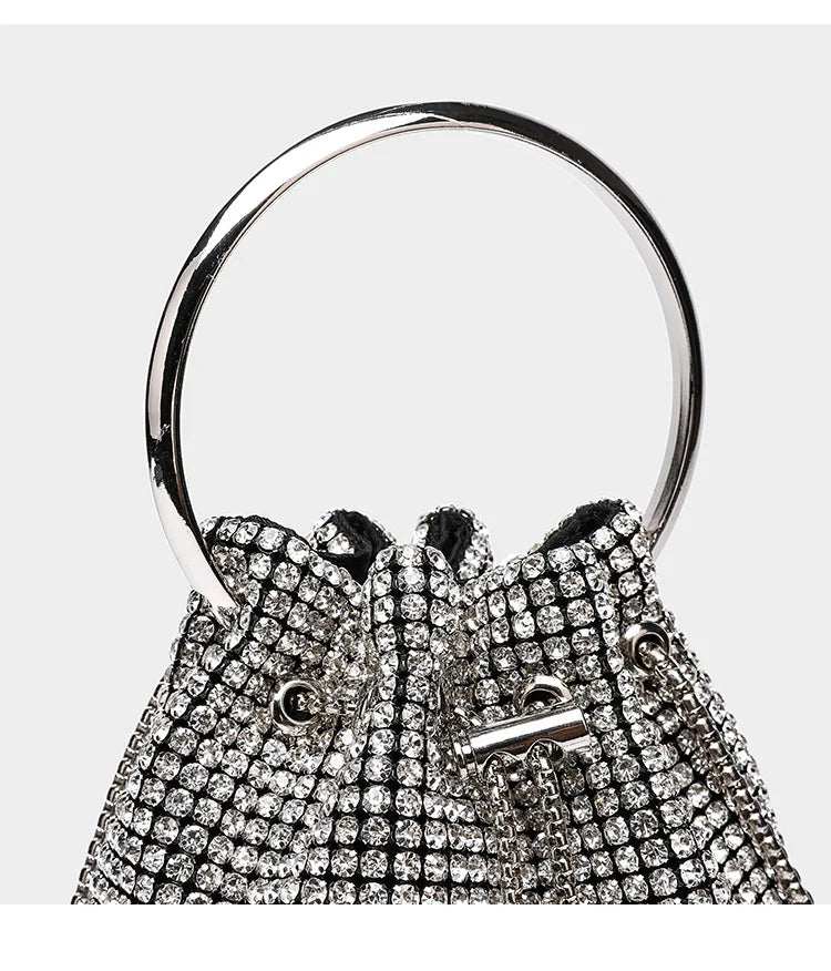 Diamond-Embellished Bucket Bag Water Drop — Champagne Gold | KIMLUD