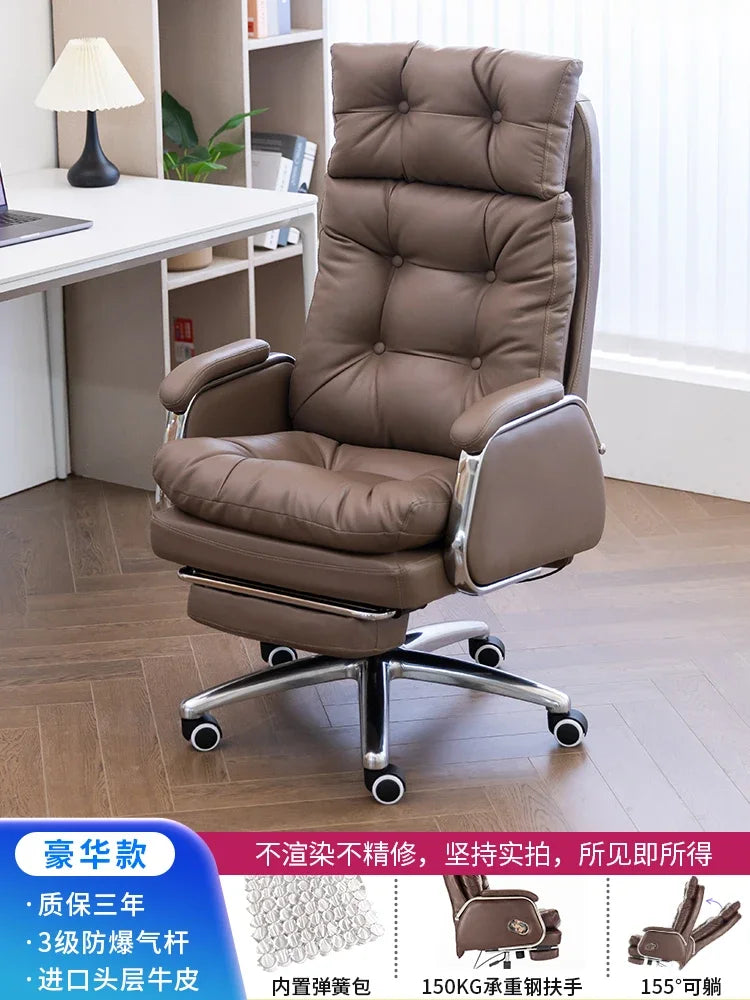 Leather Executive Chair — Tufted High-Back Recliner — Dark Brown | KIMLUD