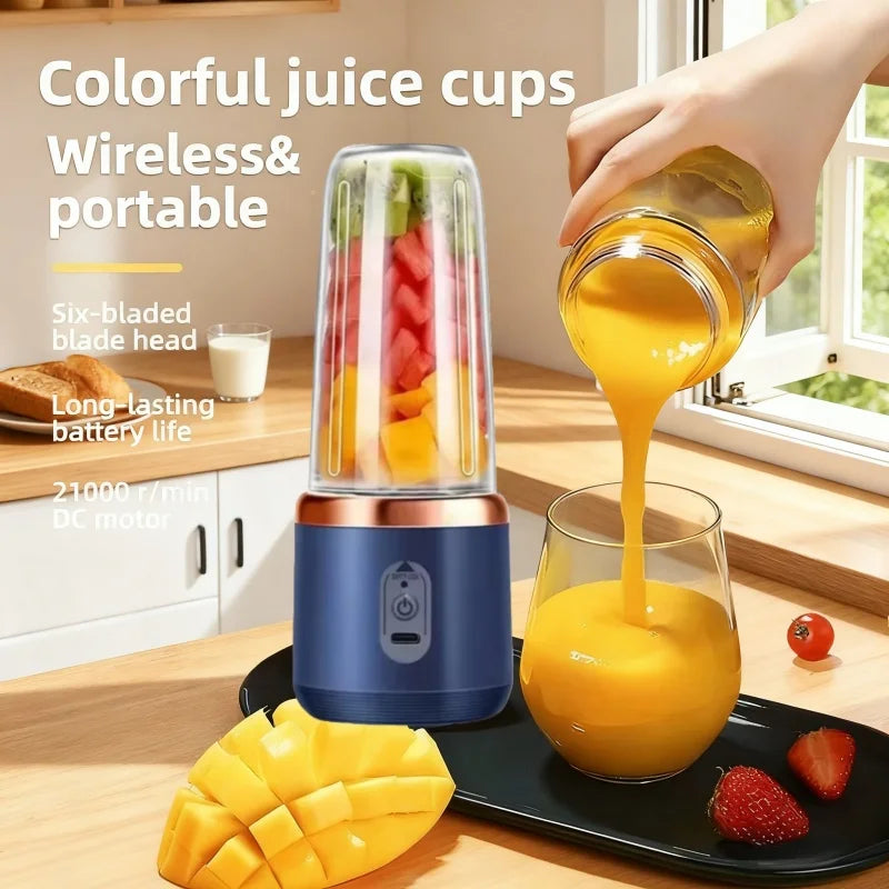 Portable Blenders 6Blade Fruit Juicer Machine Multifunction Dual Cup Juicer USB Charging Household Orange Juicer Milkshake Mixer