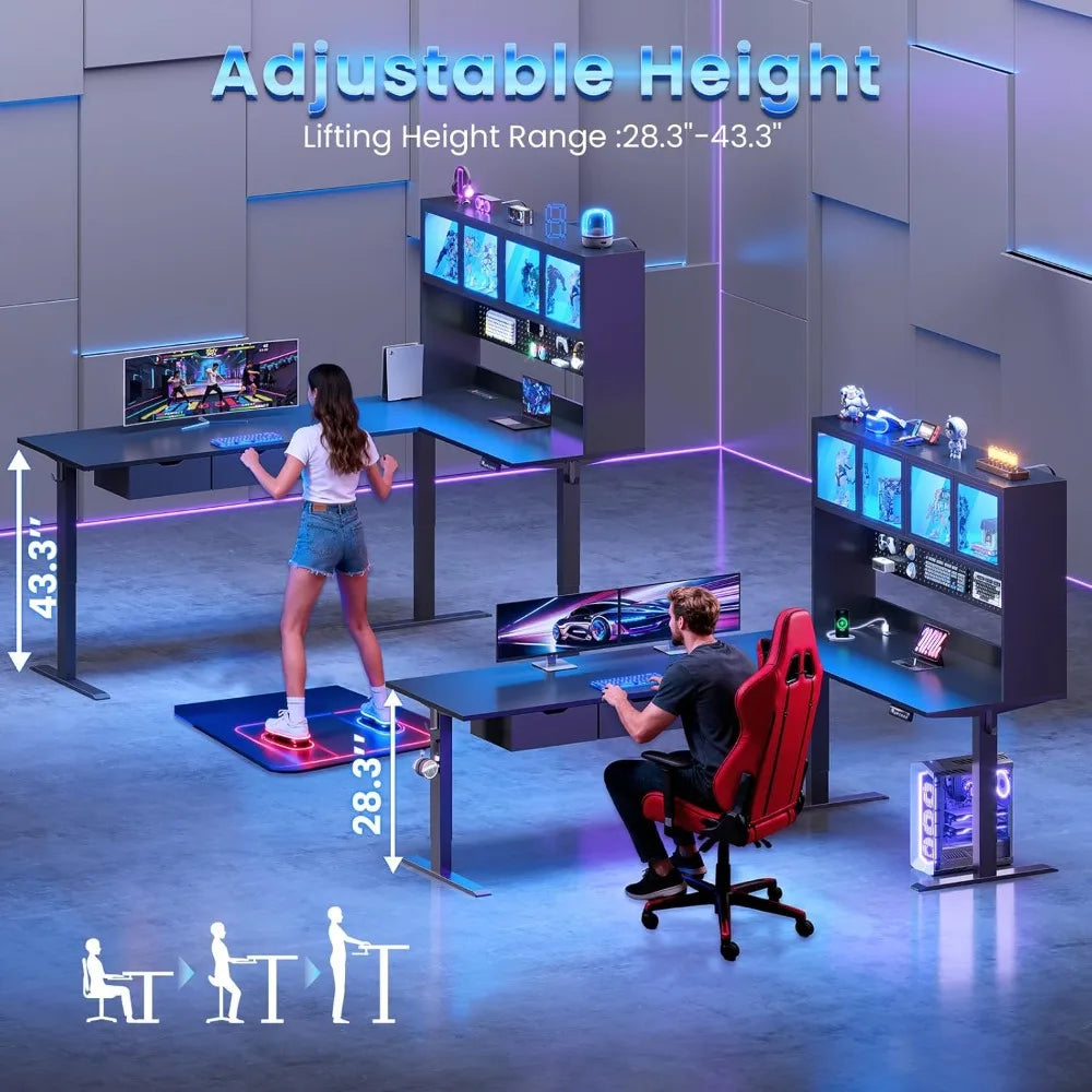 SEDETA 68.9 Standing L Shaped Gaming Desk, Office Computer Desk with Storage Hutch and Drawers, Stand Up Corner Desk with Pegboa