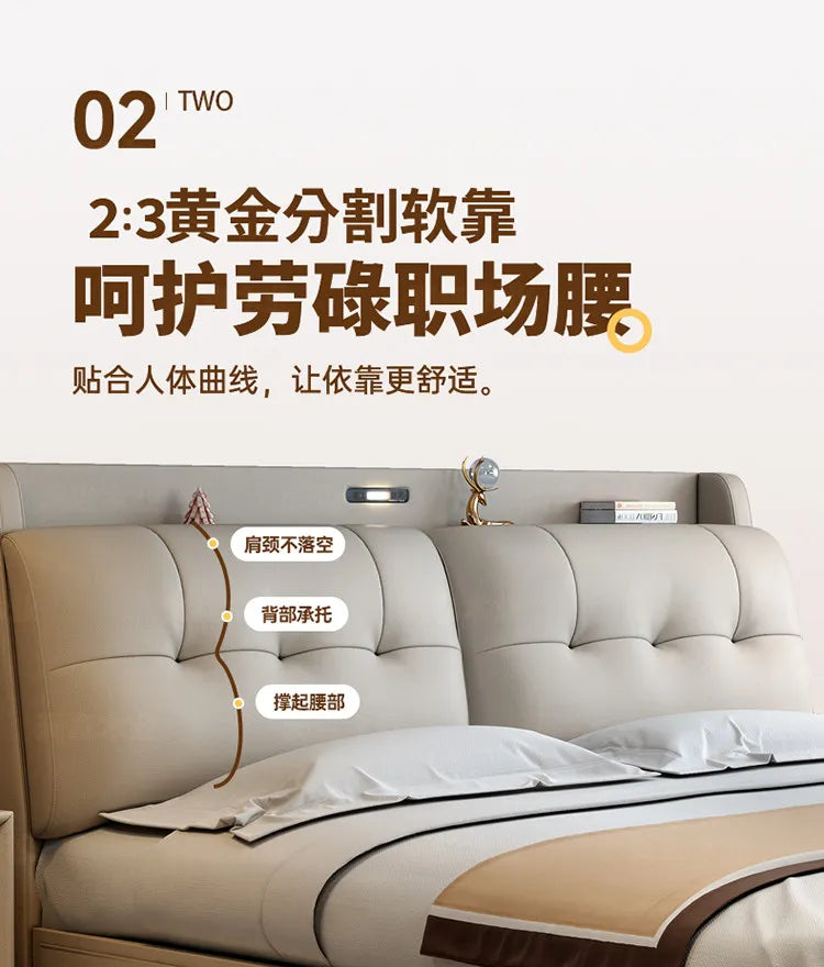 Minimalist Upholstered Bed Frame With Storage — Cream Beige | KIMLUD