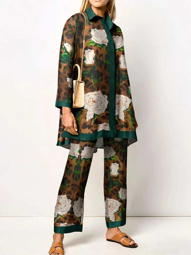 Two Piece Set – Autumn Vintage Printed – Synthetic Fiber – | KIMLUD