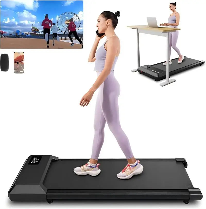 2-In-1 Home/Office Walking Treadmill With Bluetooth App Remote Control — Black | KIMLUD