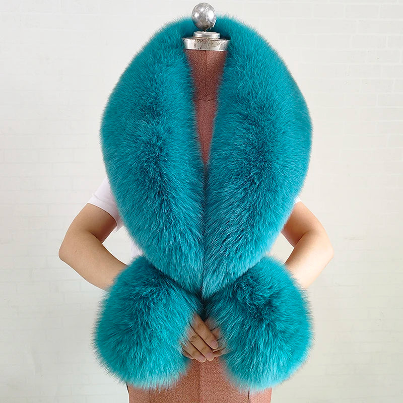 Fox Fur Solid Scarf And Cuff Set For Winter — Green | KIMLUD