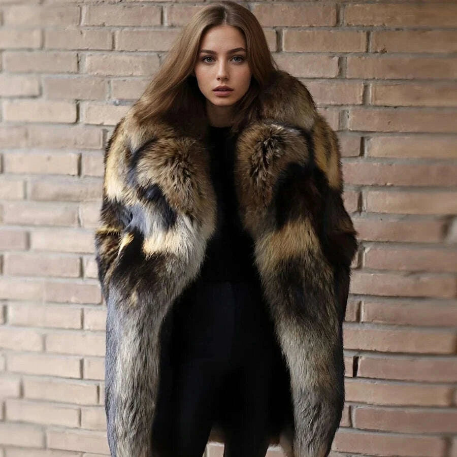 KIMLUD, Natural Raccoon Fur Jacket With Collar Warm Winter Jackets For Women Real Fur Coat  High Quality Genuine Fur Outwear, KIMLUD Womens Clothes