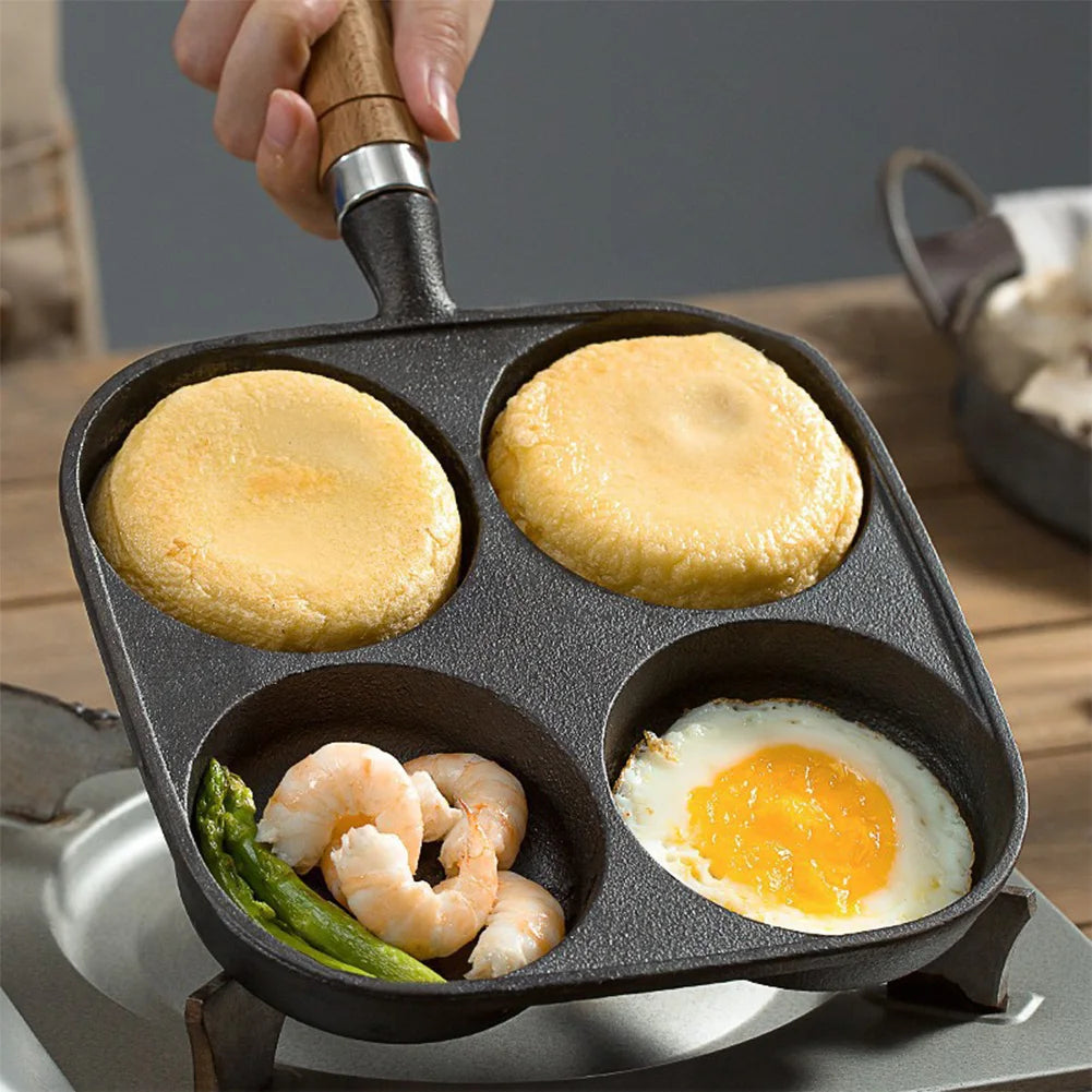 4-Hole Omelet Pot Household Thickened Non-stick Egg Pancake Steak Cooking Pans Bread Breakfast Maker for Gas Stove Induction Coo