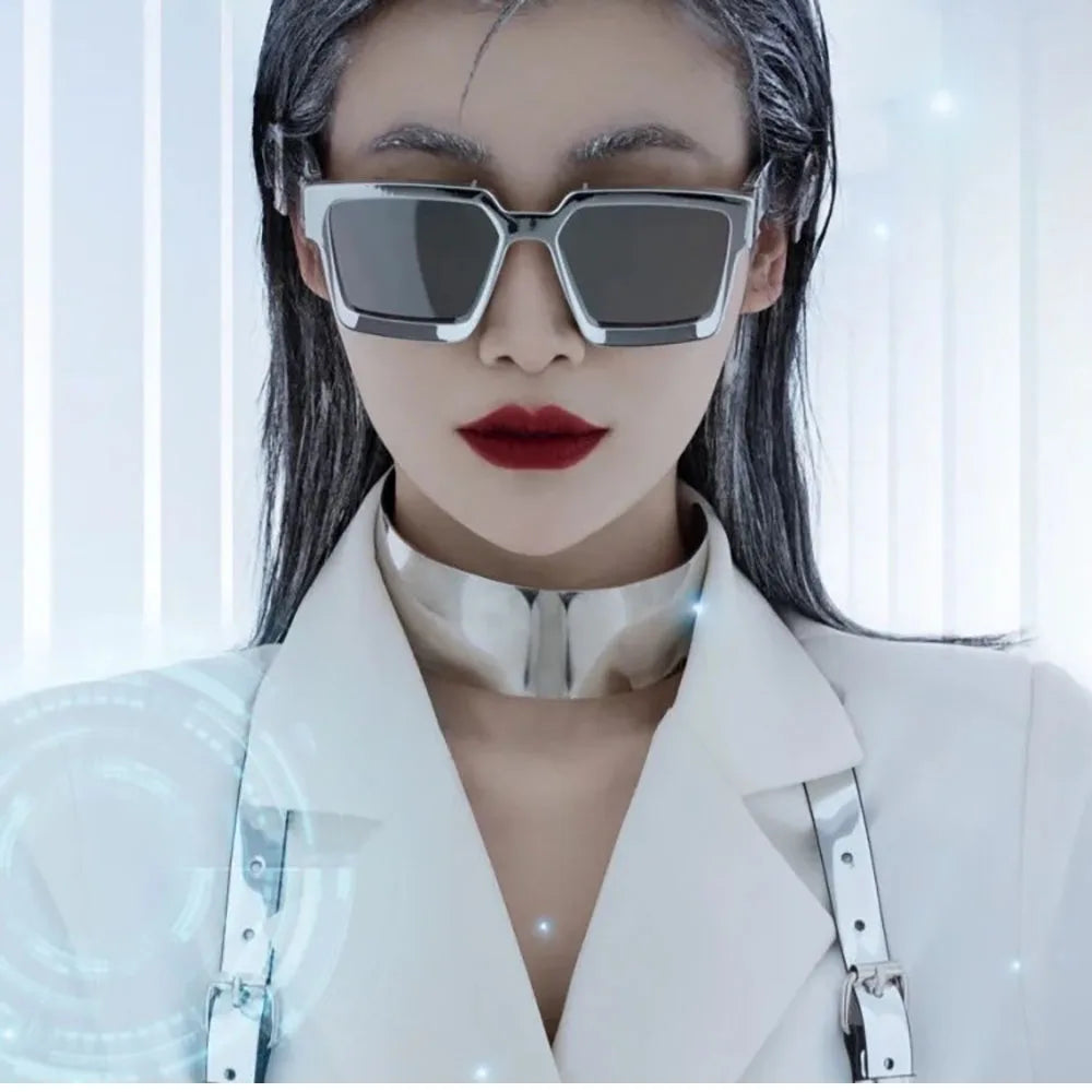 Resin Square Sunglasses Vintage Millionaire Style — Silver | KIMLUD