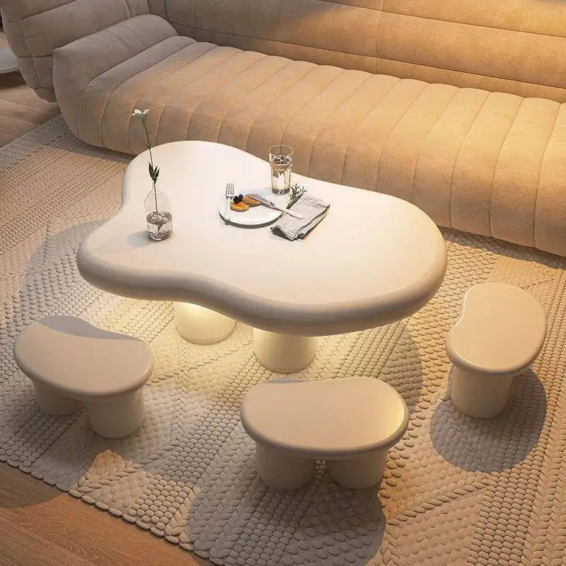 Mid Century Wood Coffee Table Set With Storage Sculptural Design — White | KIMLUD
