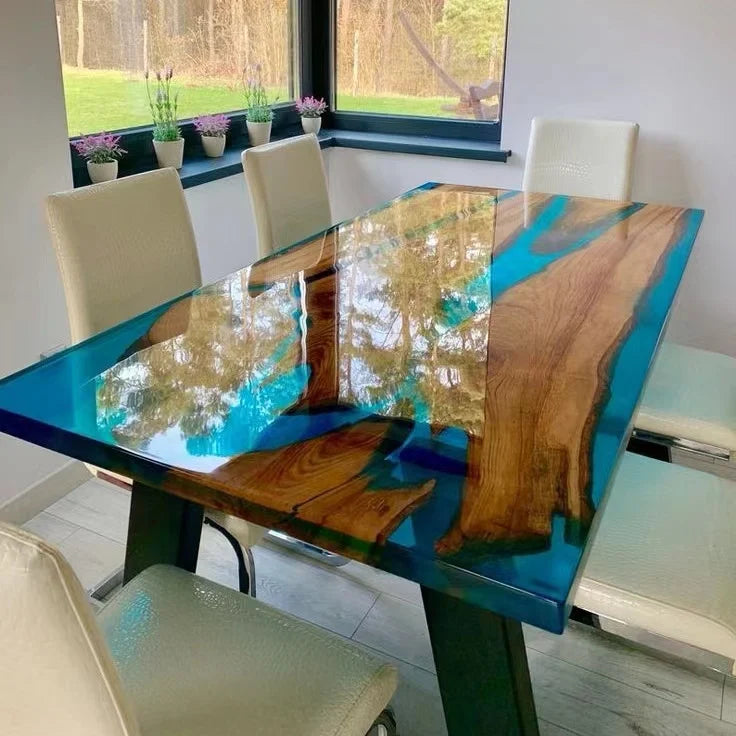 Walnut Solid River Epoxy Dining Table — Walnut | KIMLUD