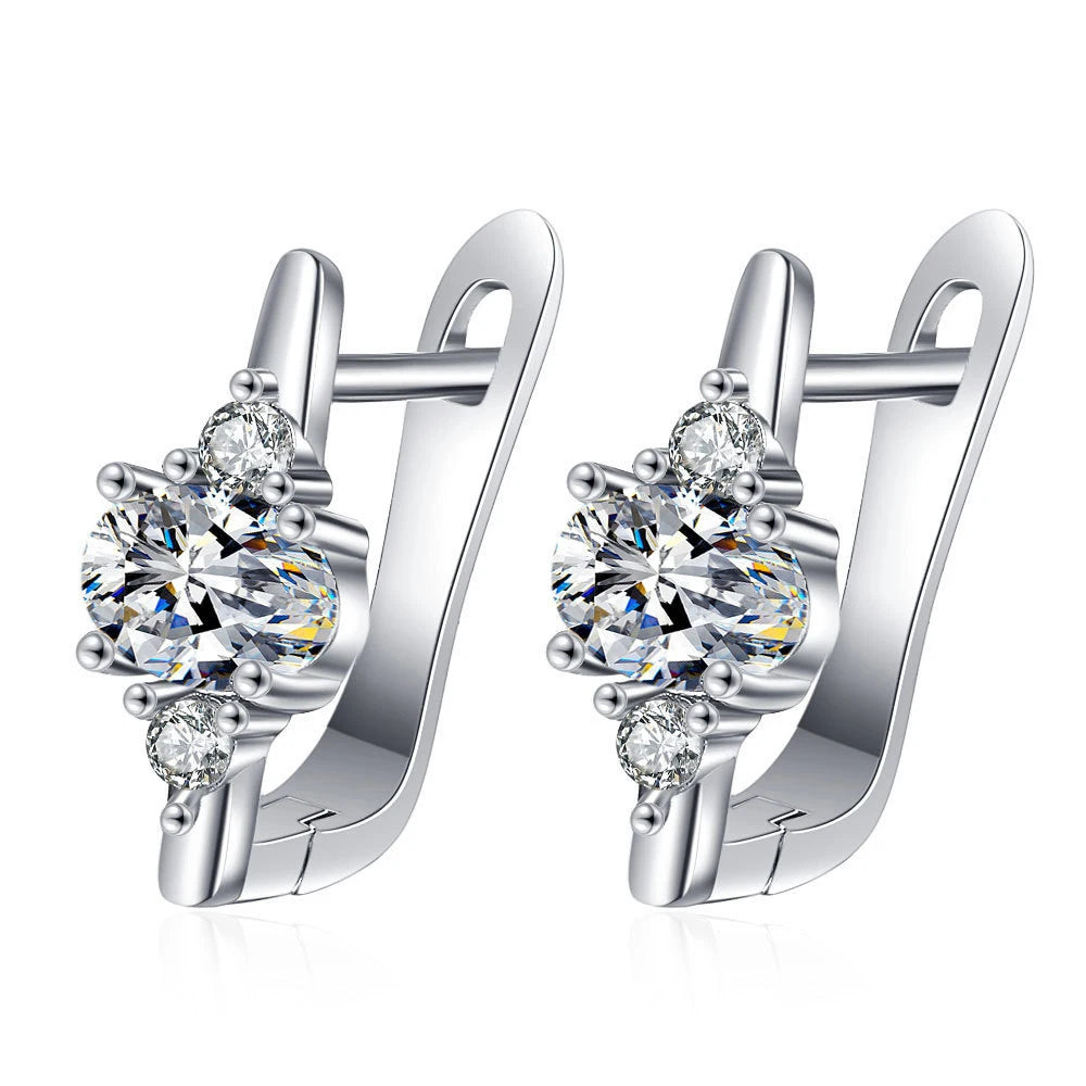 Silver-Toned Copper Oval Zircon Halo Stud Earrings — Sapphire Blue | KIMLUD