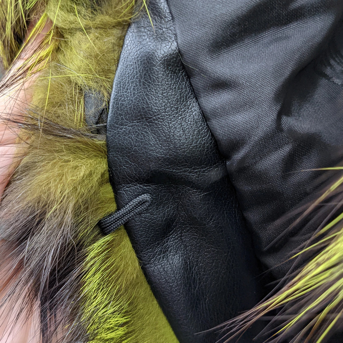 Long Coat – Color-Block – Fox Fur Patchwork – Green-Brown | KIMLUD