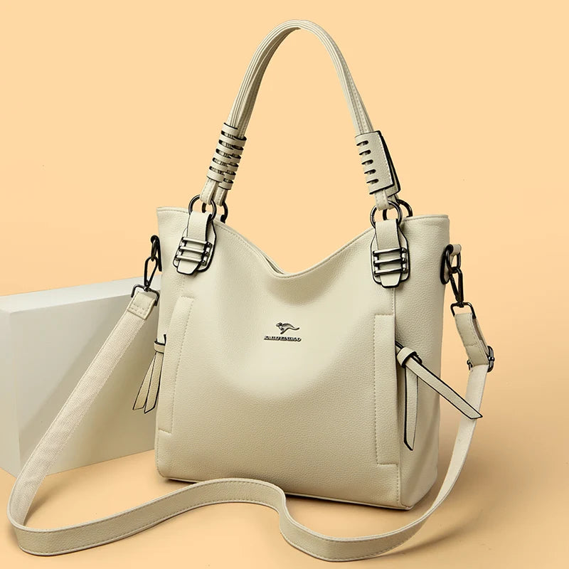 PU Leather Tote Bag Large Capacity — Soft Ivory | KIMLUD