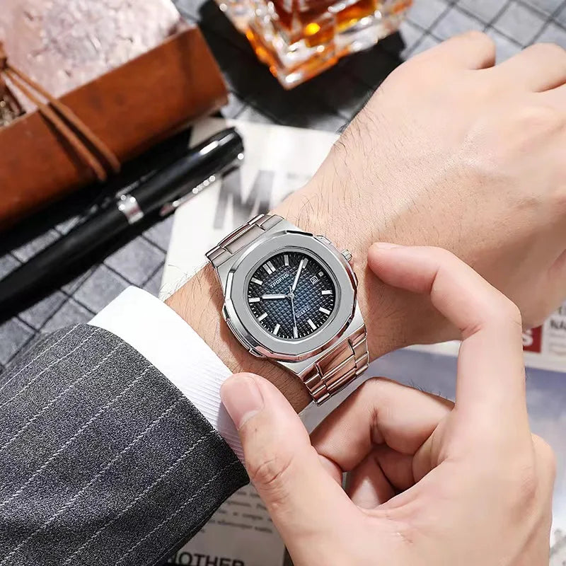 Luxury Watch Business 30M Waterproof Male Clock Luminous Date Stainless Steel Square Quartz Men Watch reloj hombre 2024 New - KIMLUD
