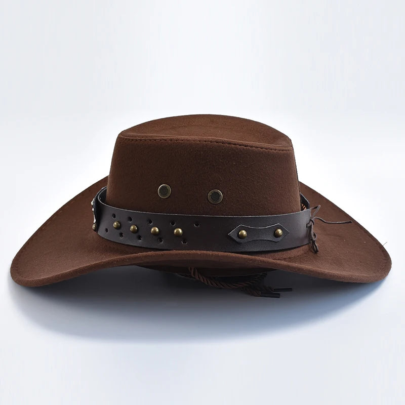 Artificial Suede Western Cowboy Hat Vintage BigEdge — Brown | KIMLUD