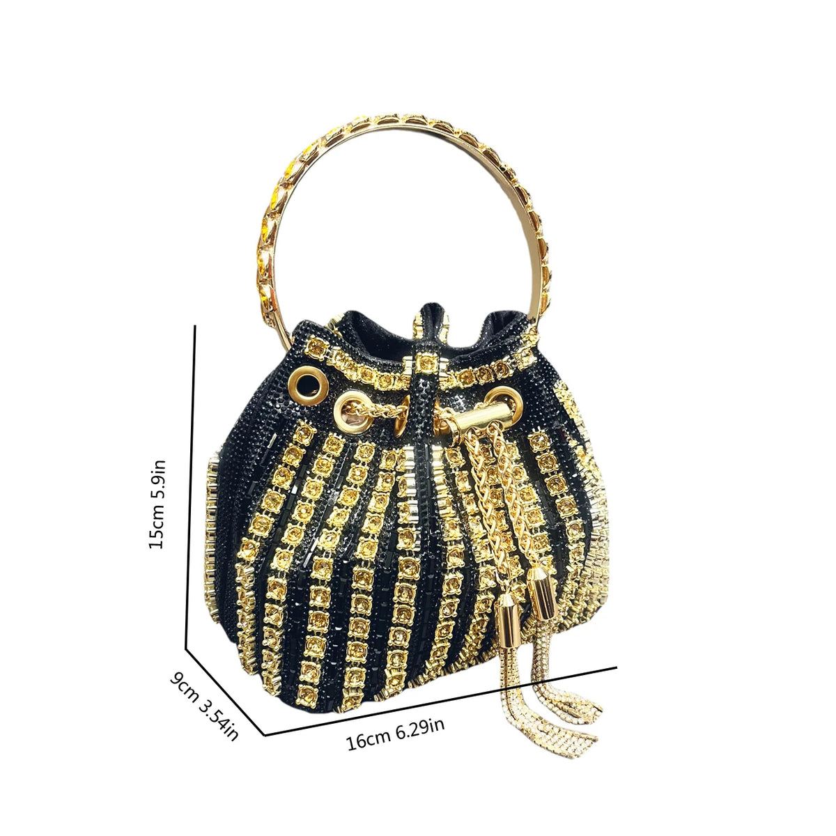 Bucket Bag – Crystal Rhinestone Accent – Polyester | KIMLUD