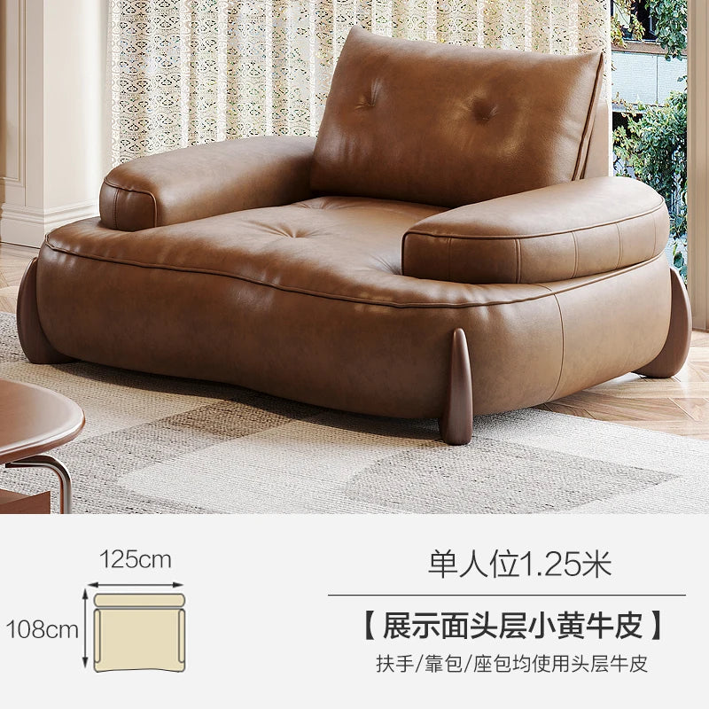 Leather U-Shape Sofa Pillowed Cushions — Caramel Brown | KIMLUD