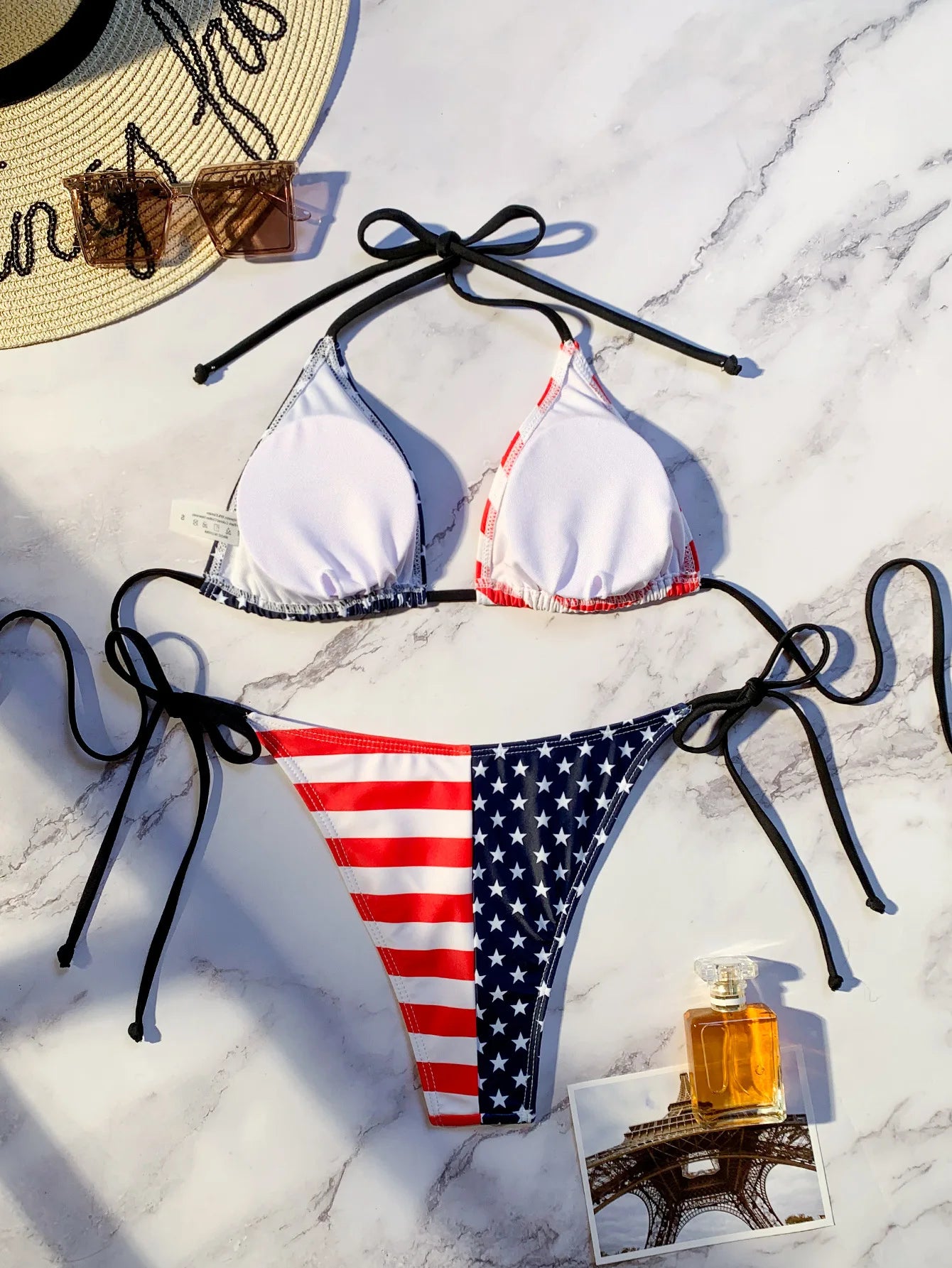 Flag Print Push Up Halter Bikini — Red White Blue | KIMLUD