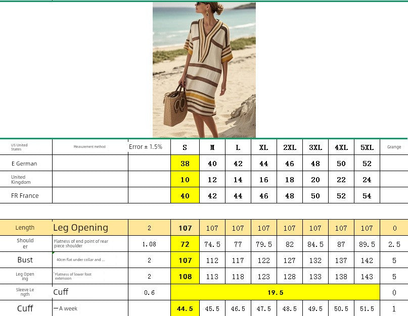 European and American Digital Print Stripe V-neck Dress